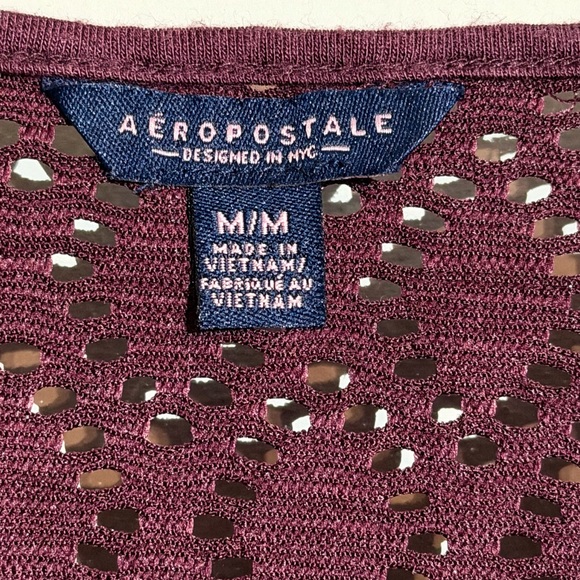 Aeropostale Maroon Long Sleeve Lace Back Top Size Medium - Picture 2 of 6